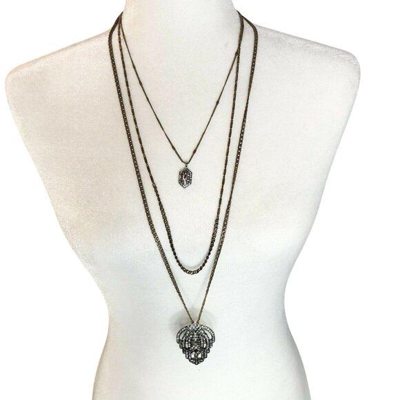 Multi Layer Necklace With Crystal Pendants Gold-Tone Chains Chloe + Isabel - Picture 1 of 10